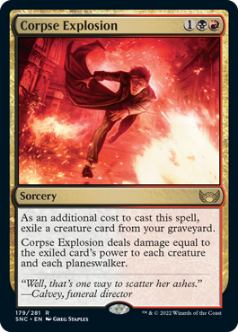 Corpse Explosion
 As an additional cost to cast this spell, exile a creature card from your graveyard.
Corpse Explosion deals damage equal to the exiled card's power to each creature and each planeswalker.